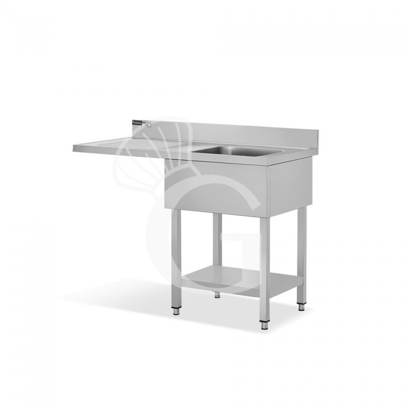 Lavello con vano lavastoviglie, gocciolatoio a sinistra, 1 vasca, L 1200 x P 600 x H 965 mm - con foro rubinetto Ø 32 mm