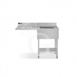 Lavello con vano lavastoviglie, gocciolatoio a sinistra, 1 vasca, L 1200 x P 600 x H 965 mm - con foro rubinetto Ø 32 mm