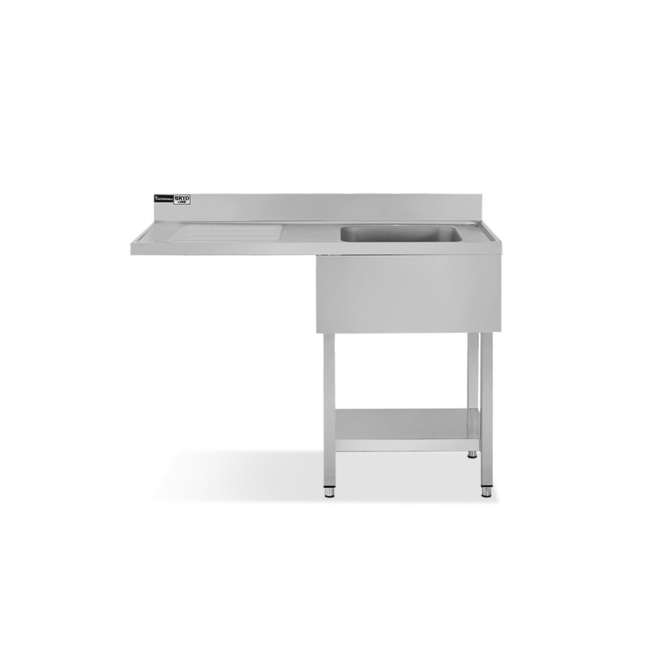 Lavello con vano lavastoviglie, gocciolatoio a sinistra, 1 vasca, L 1200 x P 600 x H 965 mm - con foro rubinetto Ø 32 mm