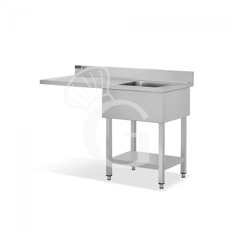 Lavello con vano lavastoviglie, gocciolatoio a sinistra, 1 vasca, L 1400 x P 600 x H 965 mm -con foro rubinetto Ø 32 mm