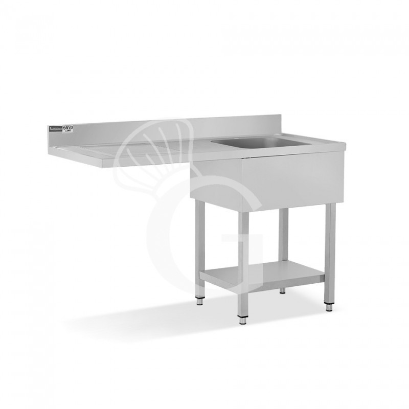 Lavello con vano lavastoviglie, gocciolatoio a sinistra, 1 vasca, L 1400 x P 600 x H 965 mm -con foro rubinetto Ø 32 mm