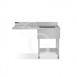Lavello con vano lavastoviglie, gocciolatoio a sinistra, 1 vasca, L 1400 x P 600 x H 965 mm -con foro rubinetto Ø 32 mm