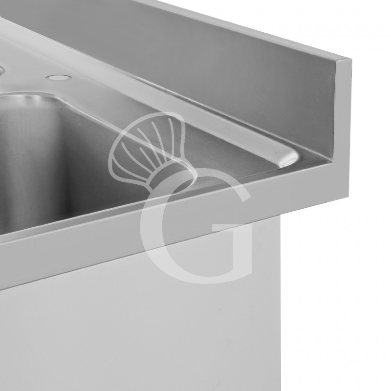 Lavello con vano lavastoviglie, gocciolatoio a sinistra, 1 vasca, L 1400 x P 600 x H 965 mm -con foro rubinetto Ø 32 mm
