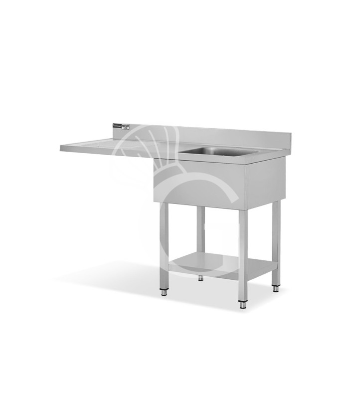 Lavello con vano lavastoviglie, gocciolatoio a sinistra, 1 vasca, L 1400 x P 700 x H 965 mm - con foro rubinetto Ø 32 mm