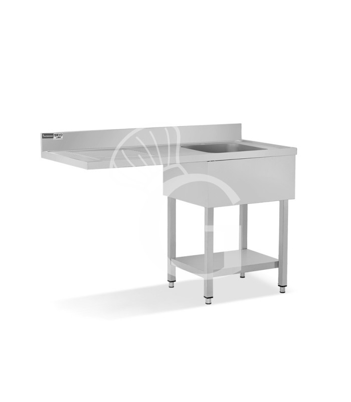 Lavello con vano lavastoviglie, gocciolatoio a sinistra, 1 vasca, L 1400 x P 700 x H 965 mm - con foro rubinetto Ø 32 mm