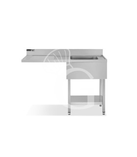 Lavello con vano lavastoviglie, gocciolatoio a sinistra, 1 vasca, L 1400 x P 700 x H 965 mm - con foro rubinetto Ø 32 mm