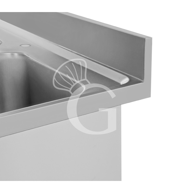 Lavello con vano lavastoviglie, gocciolatoio a sinistra, 1 vasca, L 1400 x P 700 x H 965 mm - con foro rubinetto Ø 32 mm