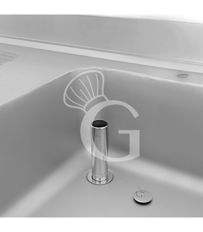 Lavello con vano lavastoviglie, gocciolatoio a sinistra, 1 vasca, L 1400 x P 700 x H 965 mm - con foro rubinetto Ø 32 mm