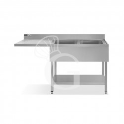 Lavello con vano lavastoviglie, gocciolatoio a sinistra, 2 vasche, L1600xP600xH965mm - con foro rubinetto Ø 32 mm