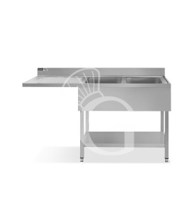 Lavello con vano lavastoviglie, gocciolatoio a sinistra, 2 vasche, L1600xP700xH965mm - con foro rubinetto Ø 35 mm