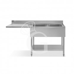 Lavello con vano lavastoviglie, gocciolatoio a sinistra, 2 vasche, L1800xP600xH965mm - con foro rubinetto Ø 32 mm