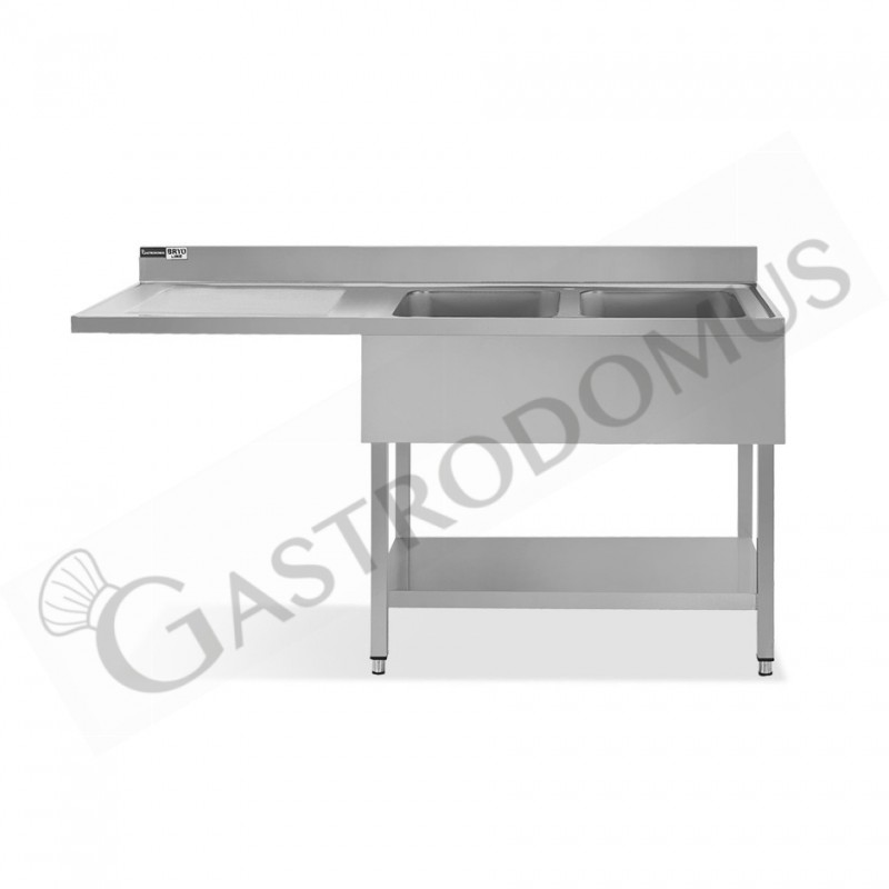 Lavello con vano lavastoviglie,gocciolatoio a sinistra,2 vasche,L2000xP600xH965mm - con foro rubinetto Ø 32 mm Lavello con vano lavastoviglie,gocciolatoio a sinistra,2 vasche,L2000xP600xH965mm - con foro rubinetto Ø 32 mm