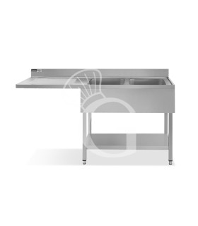 Lavello con vano lavastoviglie,gocciolatoio a sinistra,2 vasche,L2000xP700xH950mm - con foro rubinetto Ø 32 mm