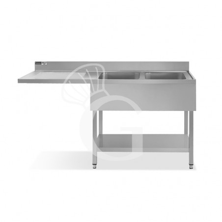 Lavello con vano lavastoviglie,gocciolatoio a sinistra,2 vasche,L2000xP700xH950mm - con foro rubinetto Ø 32 mm Lavello con vano lavastoviglie,gocciolatoio a sinistra,2 vasche,L2000xP700xH950mm - con foro rubinetto Ø 32 mm