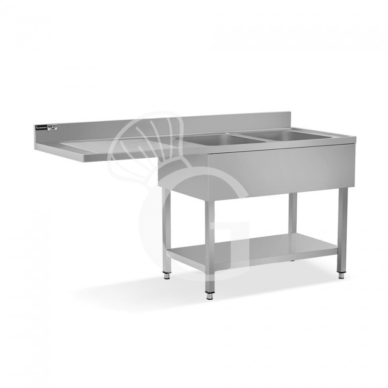 Lavello con vano lavastoviglie,gocciolatoio a sinistra,2 vasche,L2000xP700xH950mm - con foro rubinetto Ø 32 mm