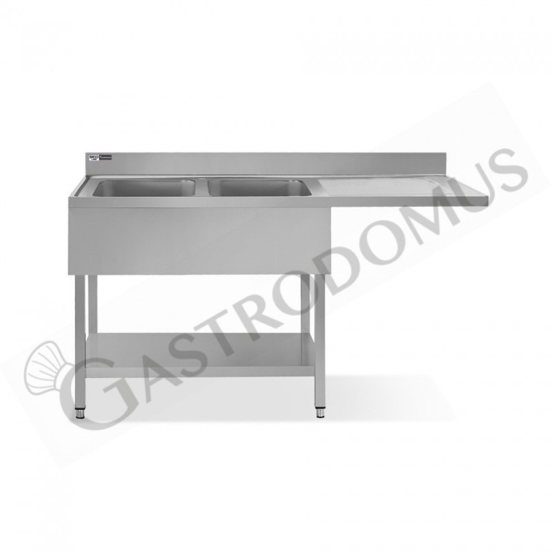 Lavello con vano lavastoviglie, gocciolatoio a destra, 2 vasche, L1600xP600xH965mm - con foro rubinetto Ø 32 mm Lavello con vano lavastoviglie, gocciolatoio a destra, 2 vasche, L1600xP600xH965mm - con foro rubinetto Ø 32 mm