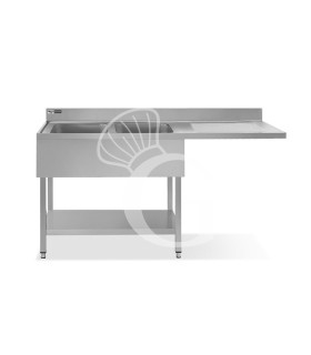 Lavello con vano lavastoviglie, gocciolatoio a destra, 2 vasche, L1800xP700xH965mm - con foro rubinetto Ø 32 mm