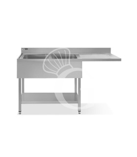 Lavello con vano lavastoviglie, gocciolatoio a destra, 2 vasche, L1600xP700xH965mm - con foro rubinetto Ø 32 mm