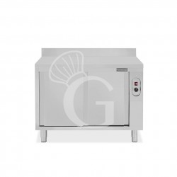 Tavolo caldo in acciaio inox porte scorrevoli, alzatina, L 1100 x P 600 x H 950 mm