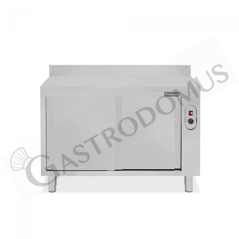 Tavolo caldo in acciaio inox porte scorrevoli, alzatina, L 1200 x P 600 x H 950 mm Tavolo caldo in acciaio inox porte scorrevoli, alzatina, L 1200 x P 600 x H 950 mm
