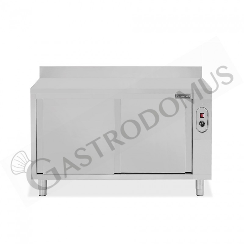 Tavolo caldo in acciaio inox con porte scorrevoli, alzatina L 1400 mm x P 600 mm x H 950 mm Tavolo caldo in acciaio inox con porte scorrevoli, alzatina L 1400 mm x P 600 mm x H 950 mm