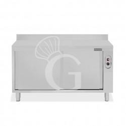 Tavolo caldo in acciaio inox con porte scorrevoli, alzatina L 1600 mm x P 600 mm x H 950 mm