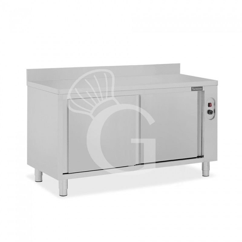 Tavolo caldo in acciaio inox porte scorrevoli, alzatina, L 1700 mm x P 700 mm x H 950 mm
