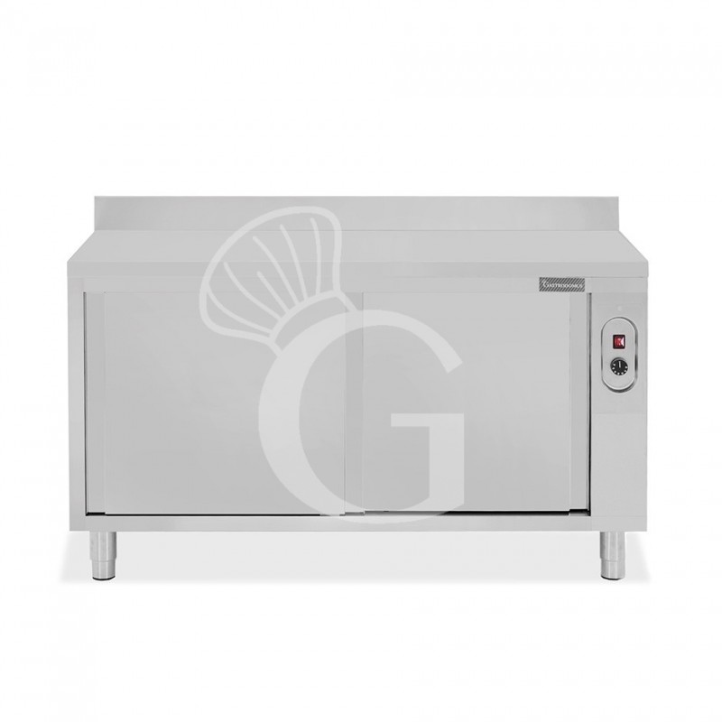 Tavolo caldo in acciaio inox porte scorrevoli, alzatina, L 1600 mm x P 700 mm x H 950 mm Tavolo caldo in acciaio inox porte scorrevoli, alzatina, L 1600 mm x P 700 mm x H 950 mm