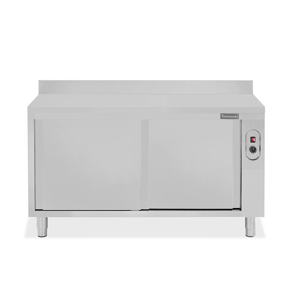 Tavolo caldo in acciaio inox porte scorrevoli, alzatina, L 1600 mm x P 700 mm x H 950 mm