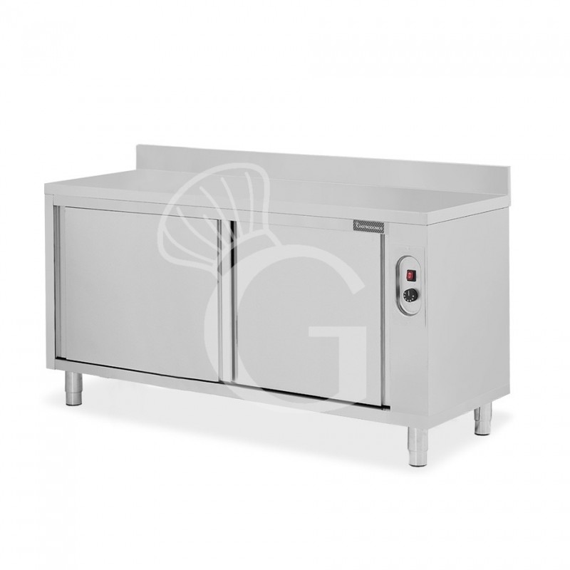 Tavolo caldo in acciaio inox porte scorrevoli, alzatina, L 1900 mm x P 700 mm x H 950 mm