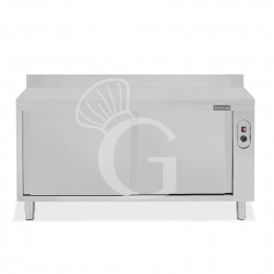 Tavolo caldo in acciaio inox con porte scorrevoli, alzatina L 1900 mm x P 600 mm x H 950 mm