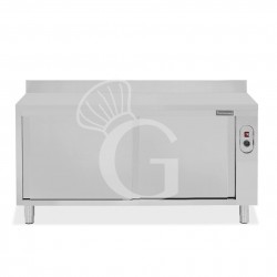 Tavolo caldo in acciaio inox con porte scorrevoli, alzatina L 2000 mm x P 600 mm x H 950 mm