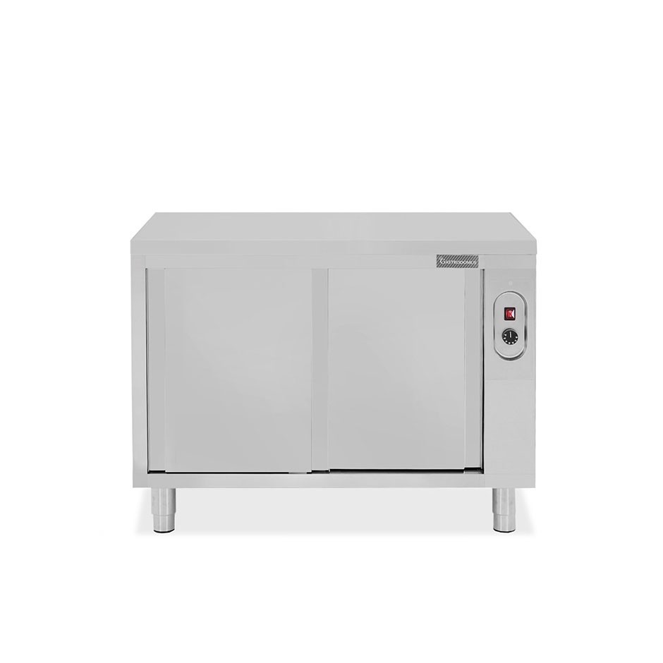 Tavolo caldo in acciaio inox con porte scorrevoli, L 1000 mm x P 700 mm x H 850 mm