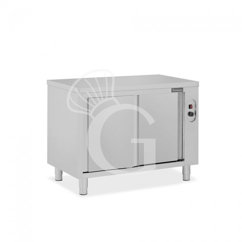 Tavolo caldo in acciaio inox con porte scorrevoli, L 1000 mm x P 700 mm x H 850 mm