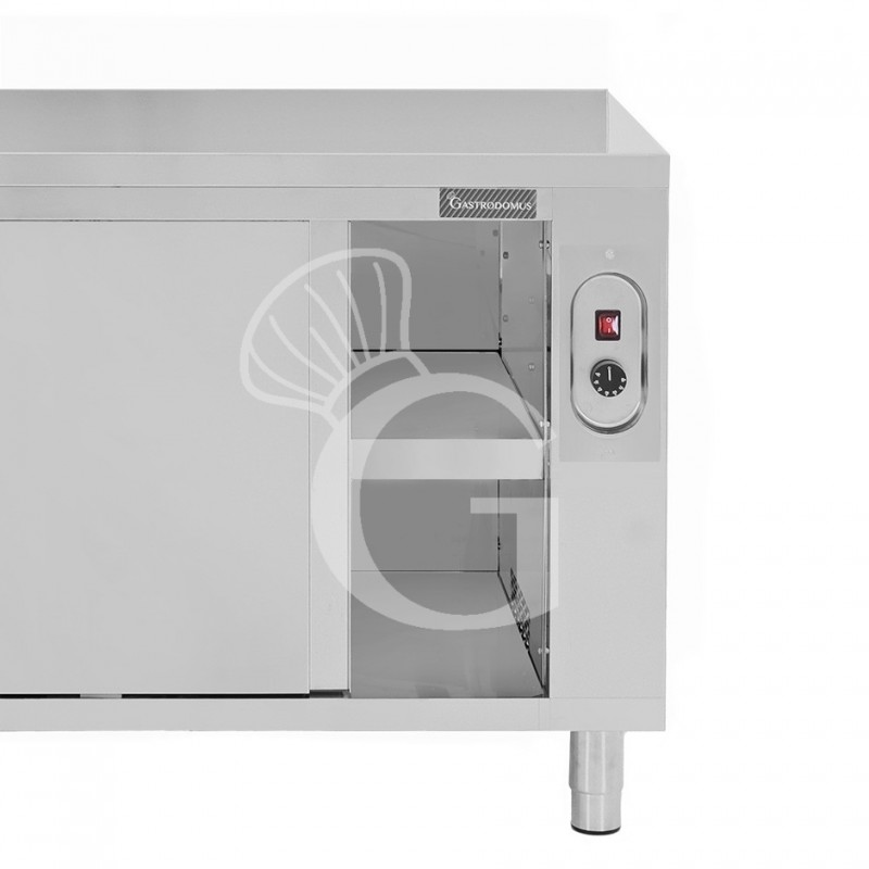 Tavolo caldo in acciaio inox con porte scorrevoli, L 1300 mm x P 600 mm x H 850 mm
