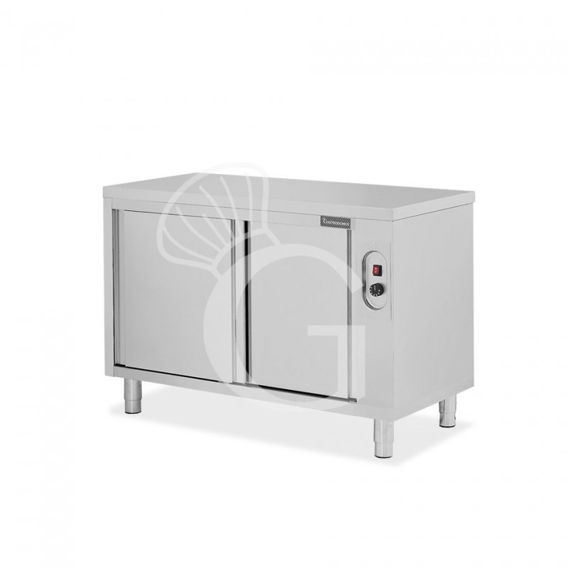 Tavolo caldo in acciaio inox con porte scorrevoli, L 1300 mm x P 600 mm x H 850 mm
