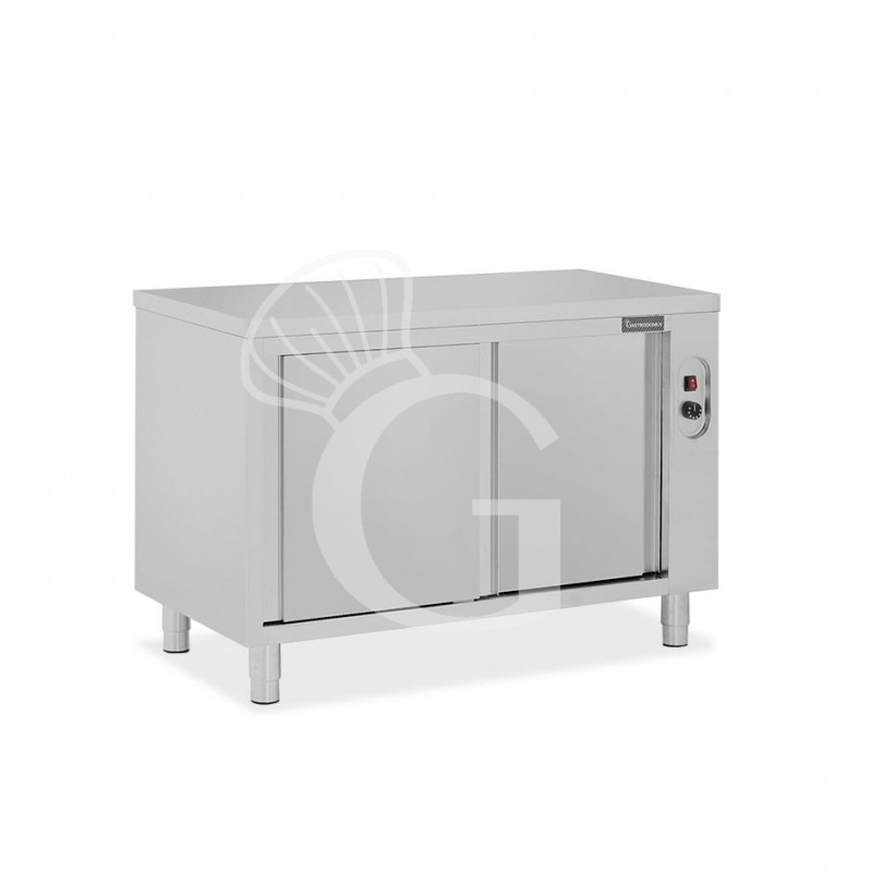 Tavolo caldo in acciaio inox con porte scorrevoli, L 1300 mm x P 600 mm x H 850 mm