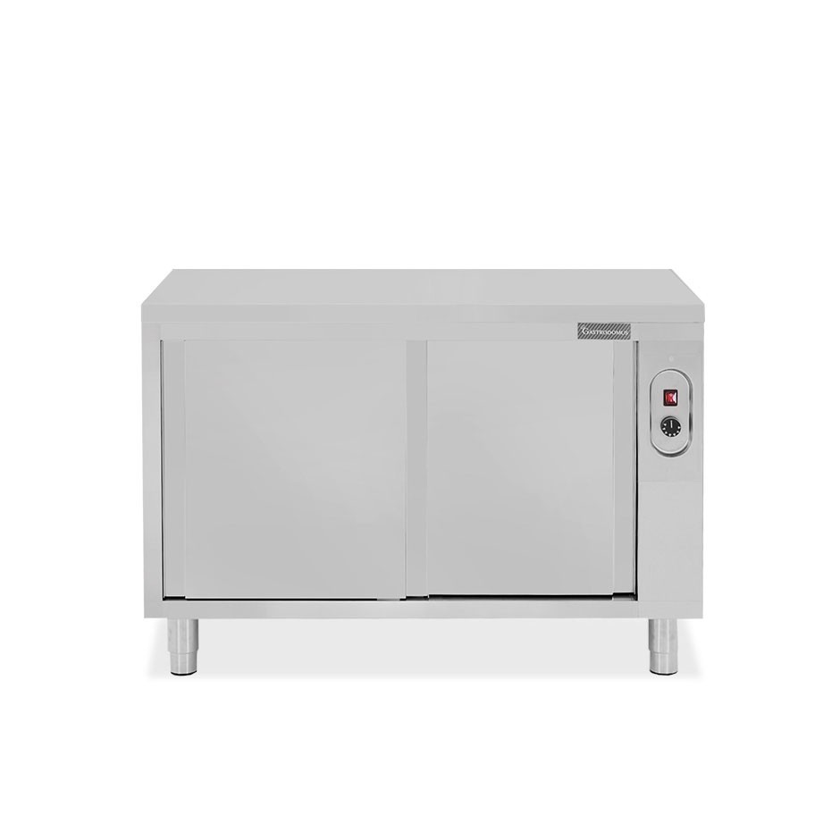 Tavolo caldo in acciaio inox con porte scorrevoli, L 1300 mm x P 700 mm x H 850 mm