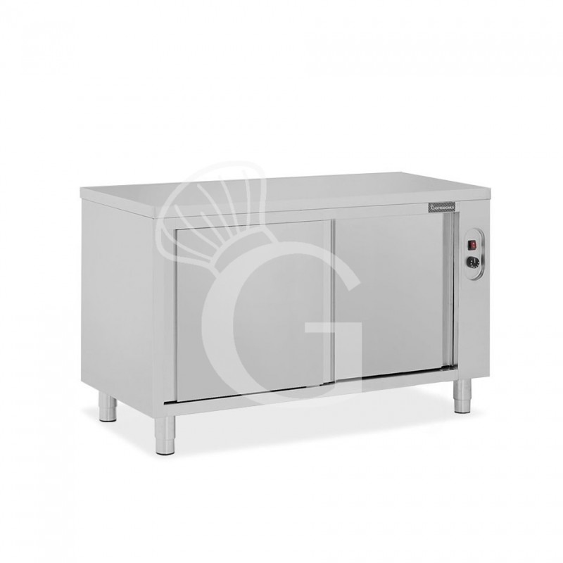 Tavolo caldo in acciaio inox con porte scorrevoli, L 1400 mm x P 700 mm x H 850 mm