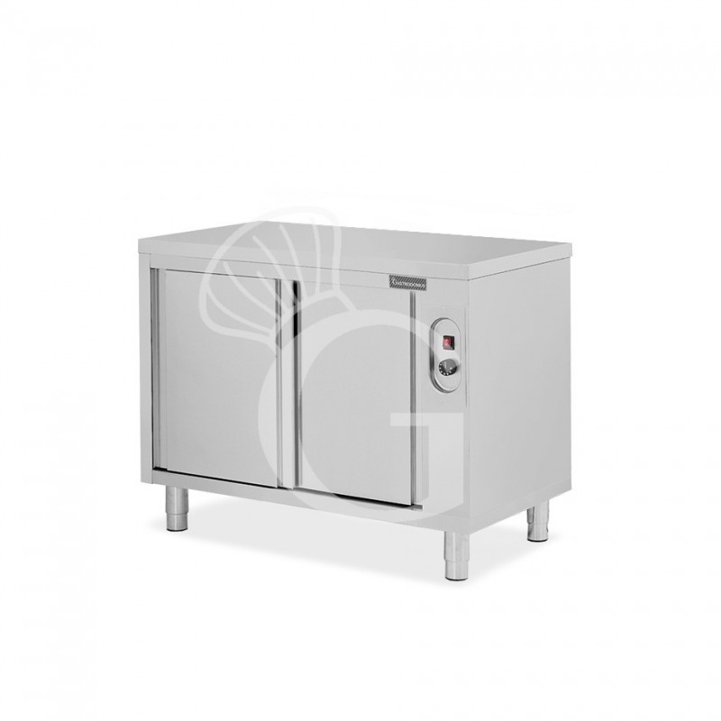 Tavolo caldo passante in acciaio inox con porte scorrevoli, L 1100 mm x P 700 mm x H 850 mm