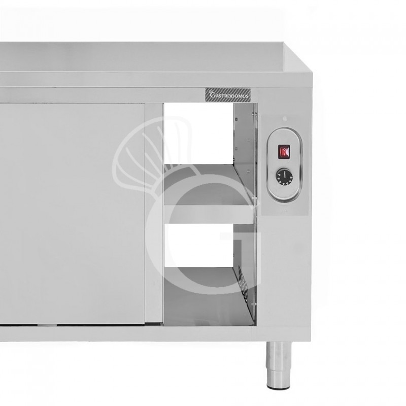 Tavolo caldo passante in acciaio inox con porte scorrevoli, L 1300 mm x P 700 mm x H 850 mm