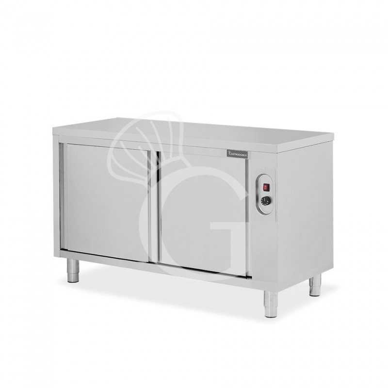 Tavolo caldo passante in acciaio inox con porte scorrevoli, L 1500 mm x P 700 mm x H 850 mm