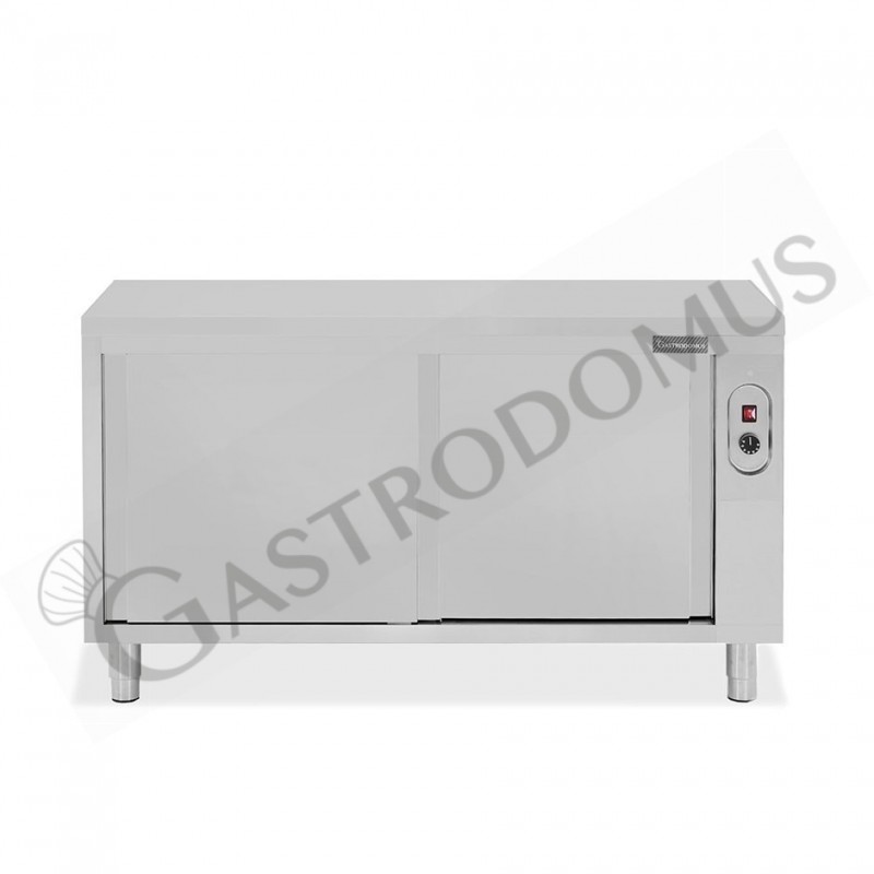 Tavolo caldo passante in acciaio inox con porte scorrevoli, L 1600 mm x P 600 mm x H 850 mm Tavolo caldo passante in acciaio inox con porte scorrevoli, L 1600 mm x P 600 mm x H 850 mm