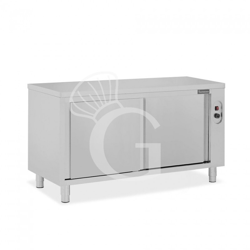 Tavolo caldo passante in acciaio inox con porte scorrevoli, L 1700 mm x P 700 mm x H 850 mm