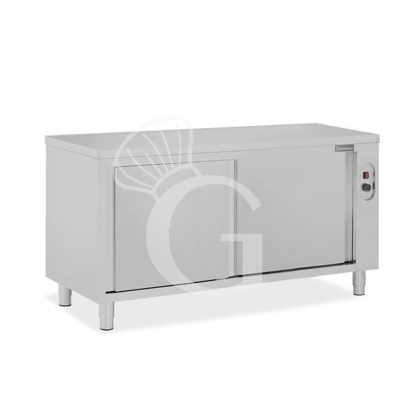 Tavolo caldo passante in acciaio inox con porte scorrevoli, L 1900 mm x P 600 mm x H 850 mm