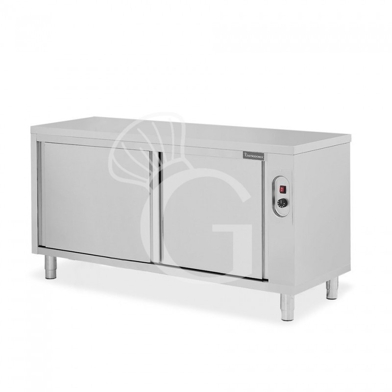 Tavolo caldo passante in acciaio inox con porte scorrevoli, L 1800 mm x P 700 mm x H 850 mm