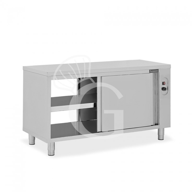 Tavolo caldo passante in acciaio inox con porte scorrevoli, L 1900 mm x P 700 mm x H 850 mm