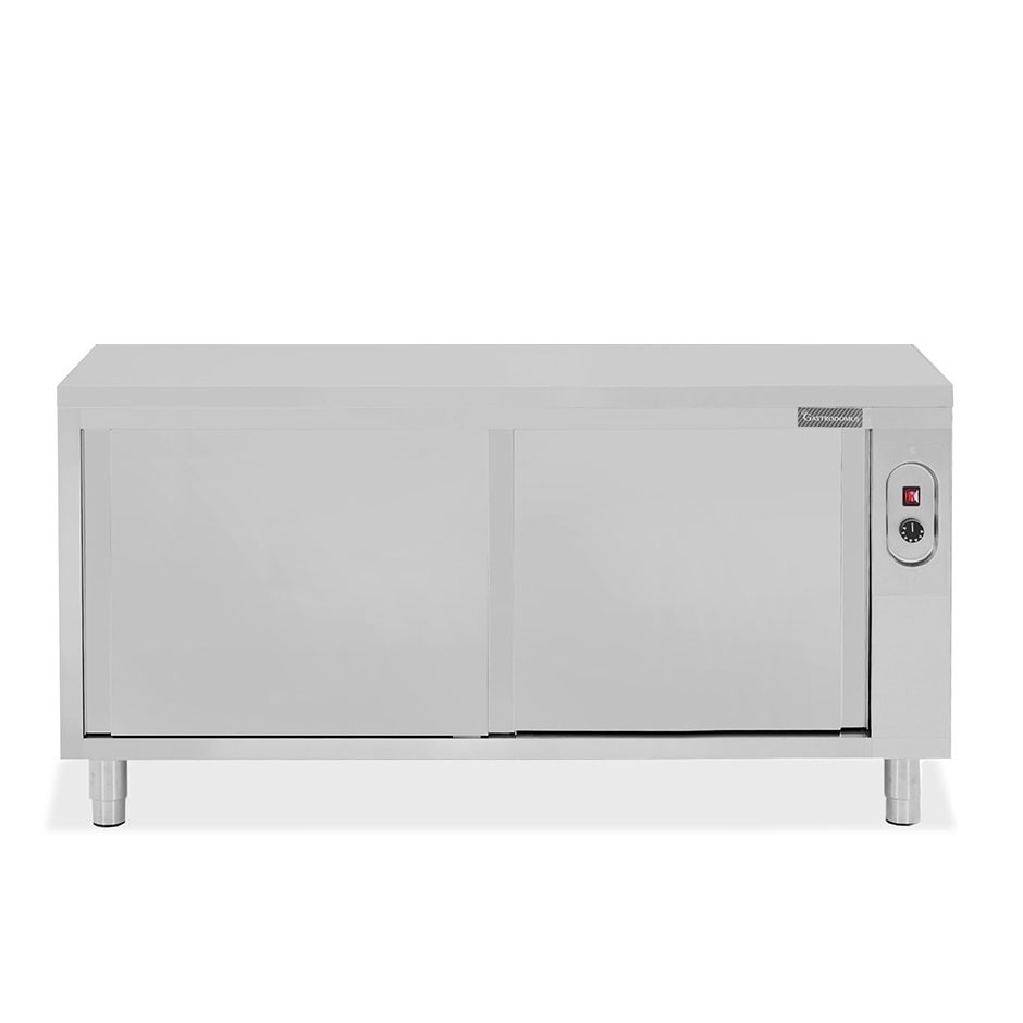 Tavolo caldo passante in acciaio inox con porte scorrevoli, L 2000 mm x P 700 mm x H 850 mm
