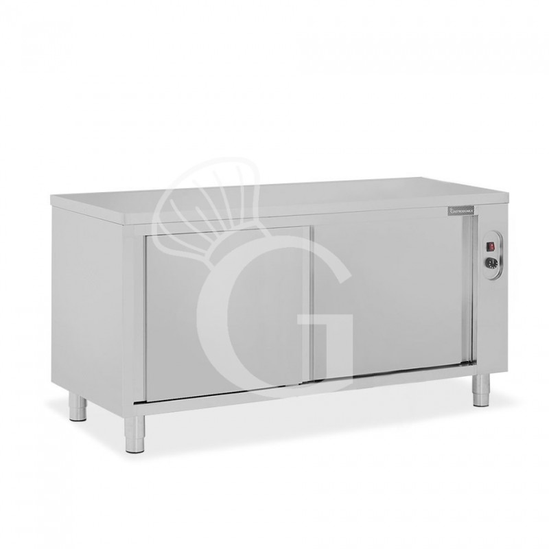 Tavolo caldo passante in acciaio inox con porte scorrevoli, L 2000 mm x P 700 mm x H 850 mm