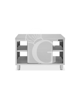 Tavolo armadiato passante in acciaio inox con porte scorrevoli, L 1000 mm x P 700 mm x H 850 mm